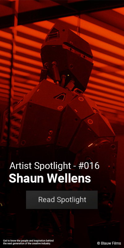 The Iron Duke character by designer Shaun Wellens in a red environment for an Artist Spotlight interview banner with Blauw Films.