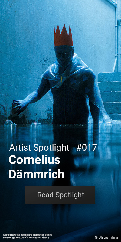 Artist Spotlight interview banner with Cornelius Dämmrich for Blauw Films.