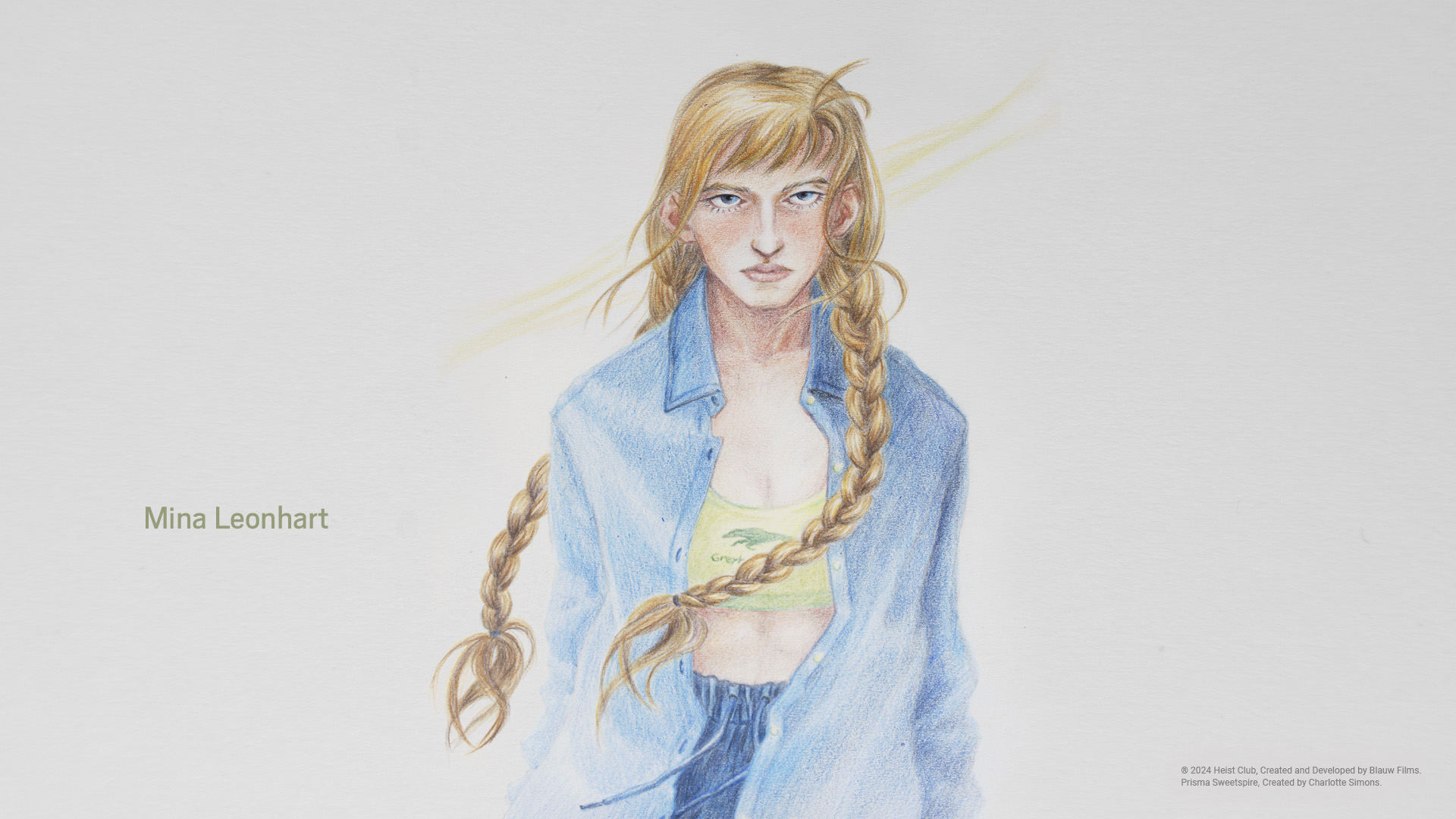 A colored pencil drawing of Mina Leonhart from Heist Club.