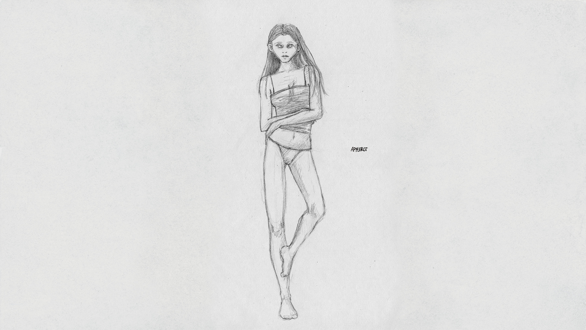 Horror character design sketch of Eve for Apple Rot - independent film production concept art by Charlotte Simons.