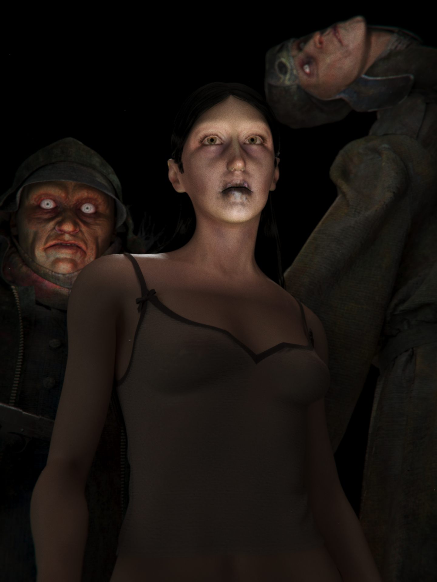 he Sleep Paralysis Demons and Eve in Apple Rot - atmospheric character grouping for independently produced 3D animated horror.