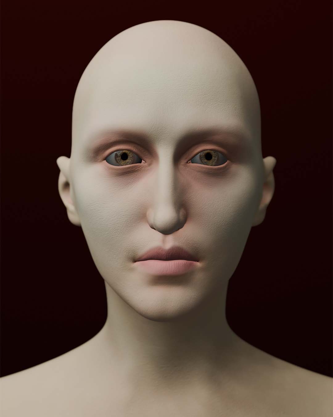 3D character sculpting for horror - comparing bone structure and uncanny facial features of Eve for Blauw Films. The image is a 'before'.