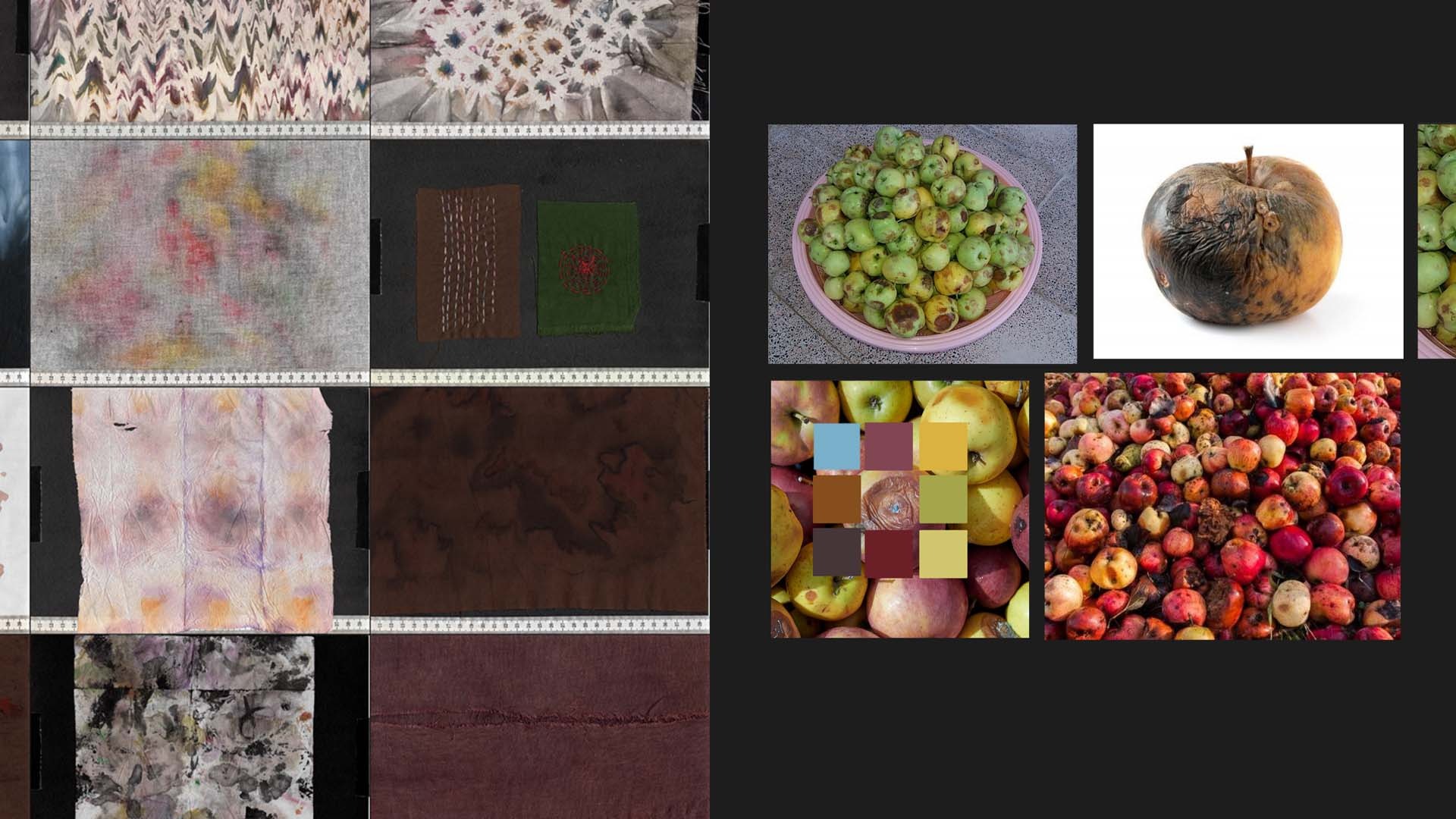 Texture reference library for organic decay—using rotten apples and fabric scans to inform the uncanny look development of Apple Rot.