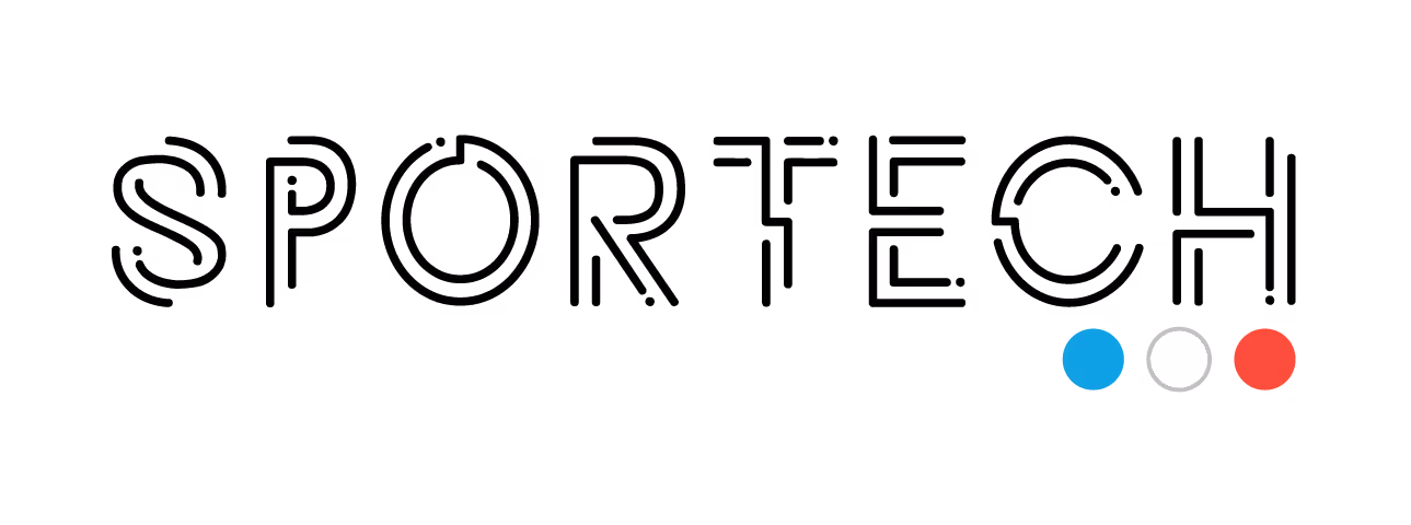Stylized black outlined text spelling 'SPORTECH' with three colored dots below: blue, gray, and red.