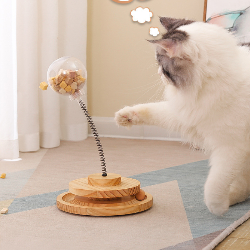 Solid wood turntable slow feeder cat toy