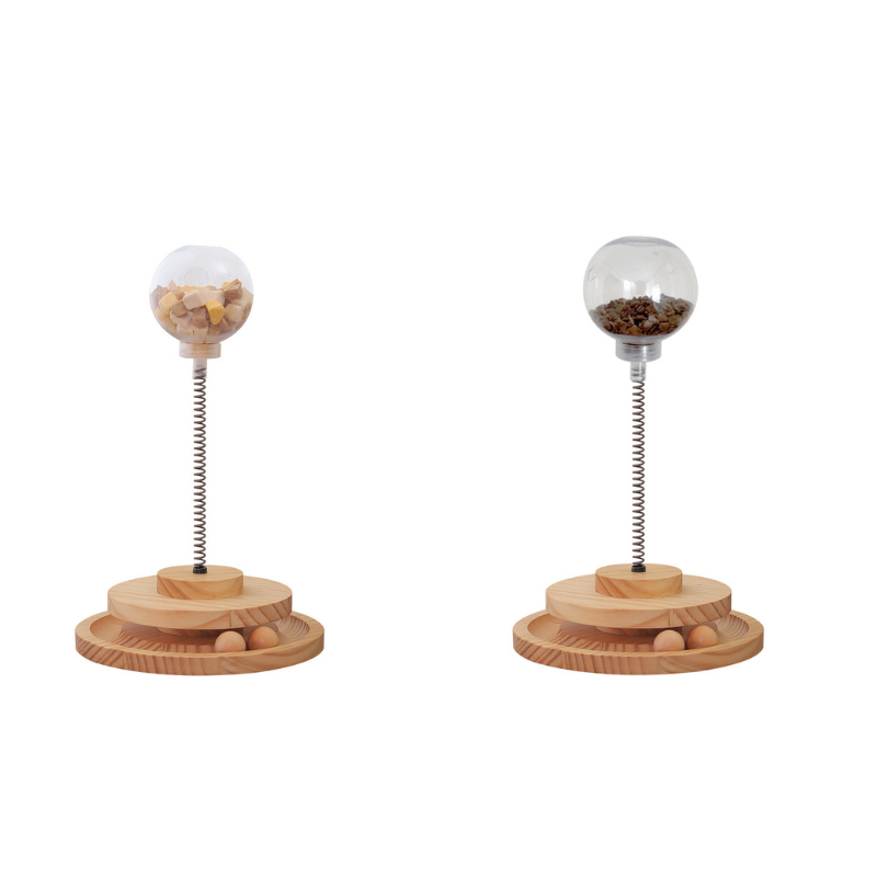 Solid wood turntable slow feeder cat toy