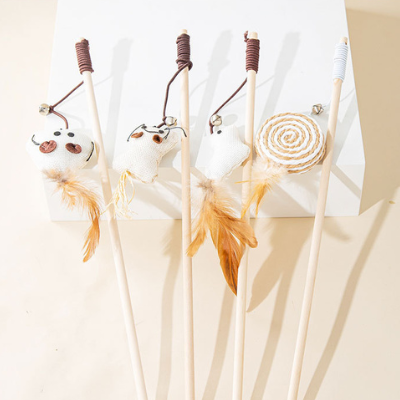Natural wood wand cat toy