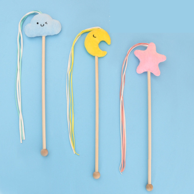 Wooden handle cat toy wand