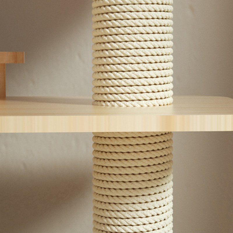 Solid wood cat tree with a multi-level platform