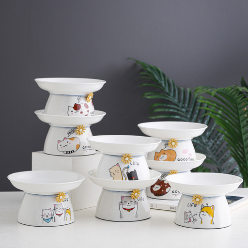 Raised Ceramic Cat Bowl Set