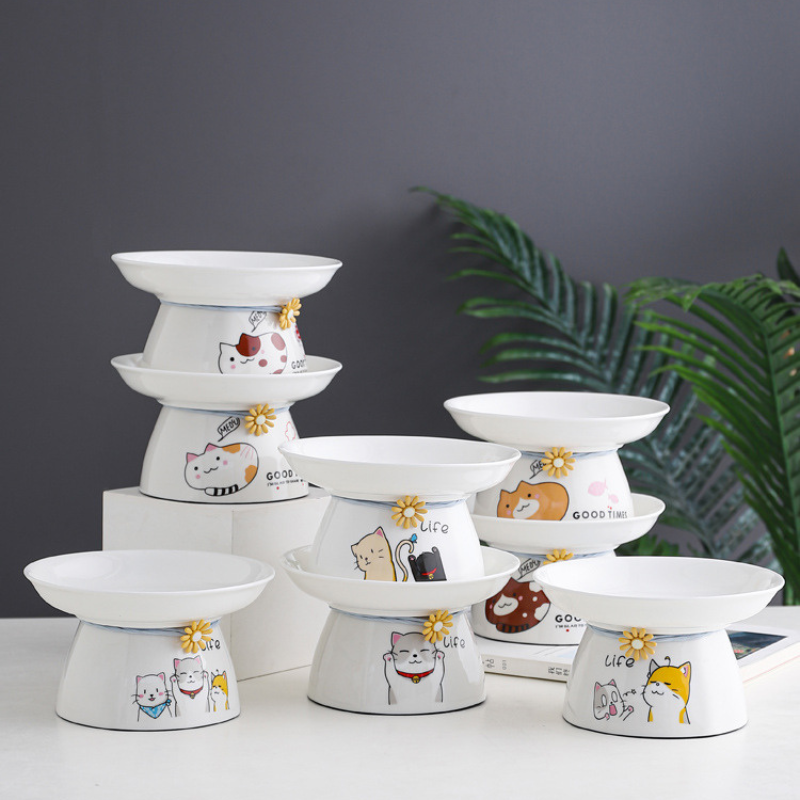Raised Ceramic Cat Bowl Set