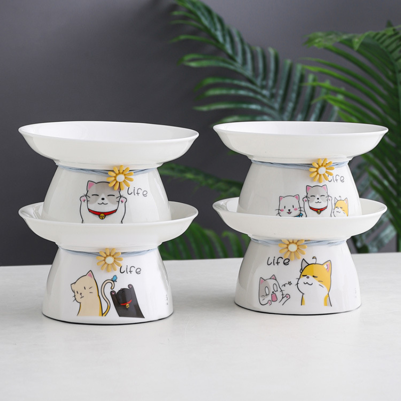 Raised Ceramic Cat Bowl Set