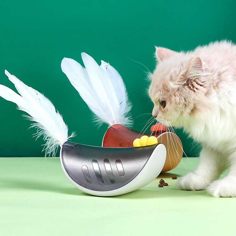 Interactive swinging chicken slow feeder cat toy