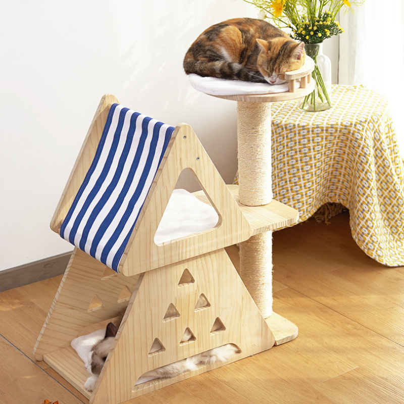 Solid wood medium-size cat tree