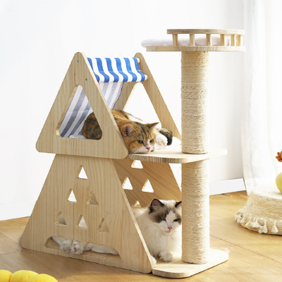Solid wood medium-size cat tree
