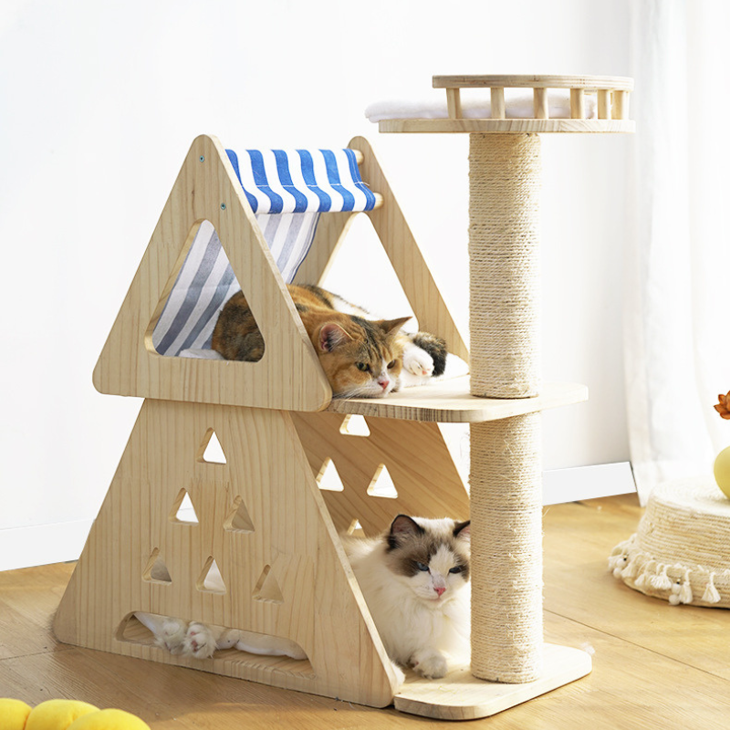 Solid wood medium-size cat tree