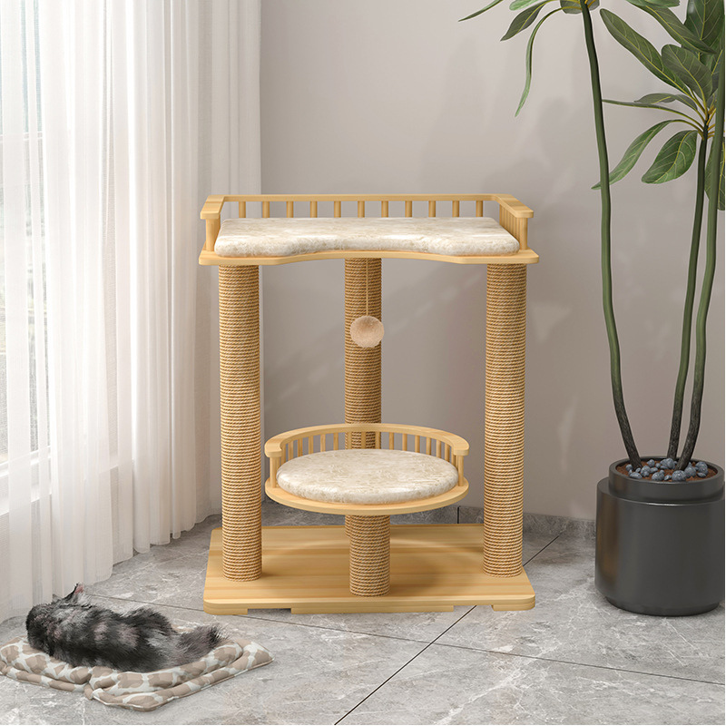 Double Layer Solid Wood Cat Tree 