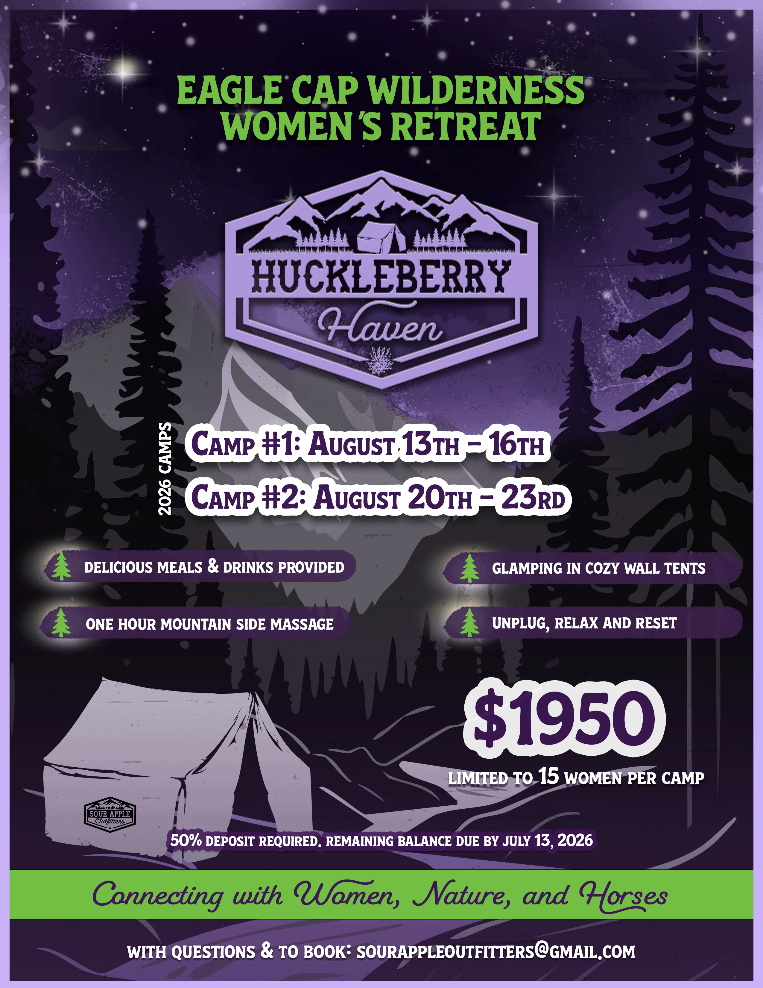 Flyer for an event called Huckleberry Haven