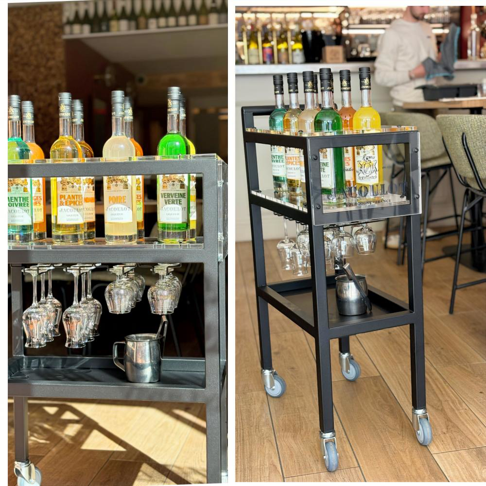 Chariot sur mesure Largeur 500mm pour digestif avec porte verres et bac à glace