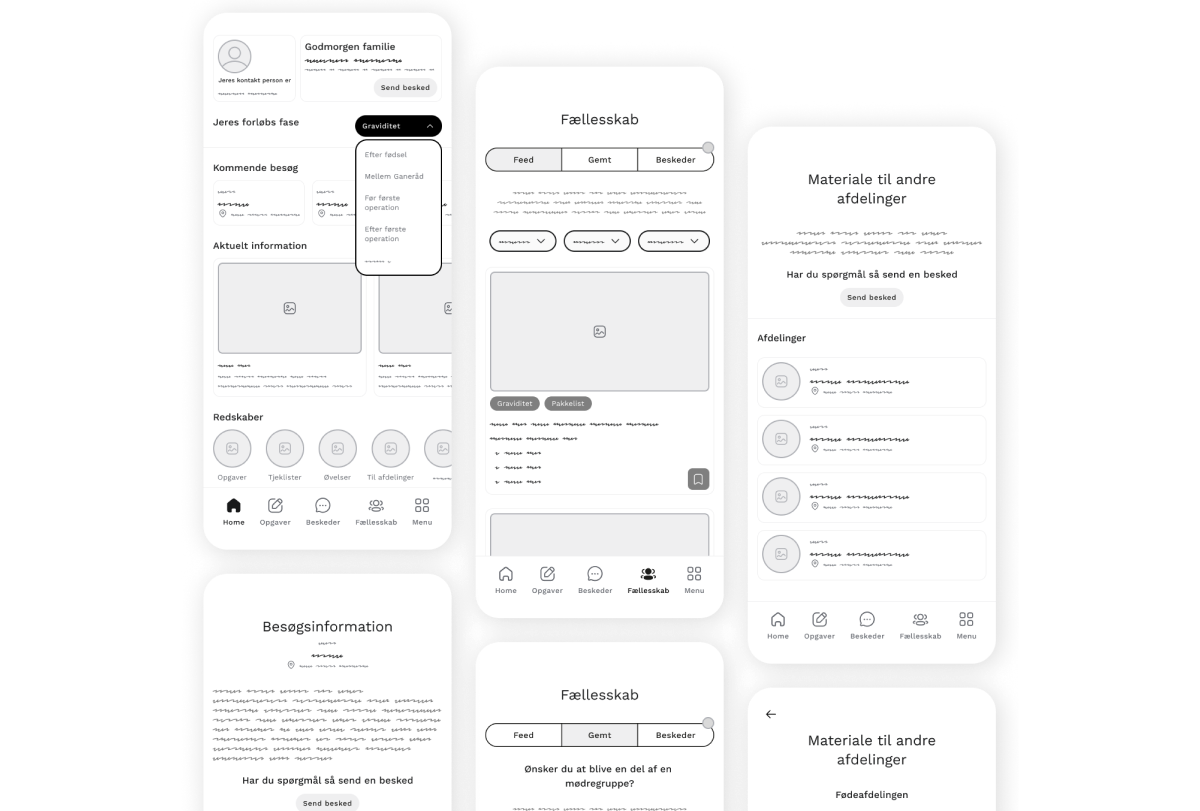 Mobile wireframes displaying various user interfaces, showcasing different app designs and layouts for comparison. 
