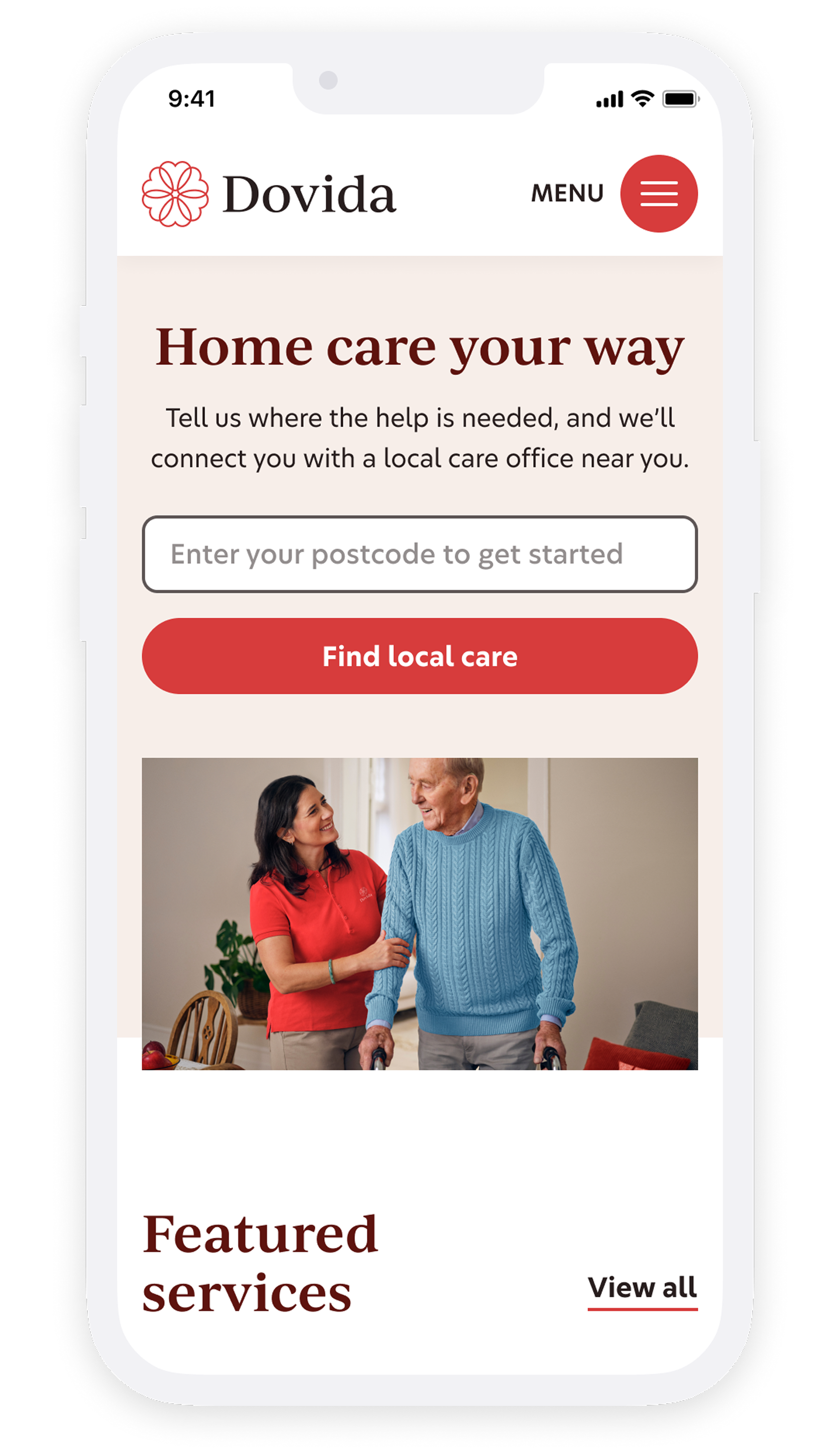 Mockup of a home care website design featuring a clean layout and user-friendly navigation for easy access to services. 