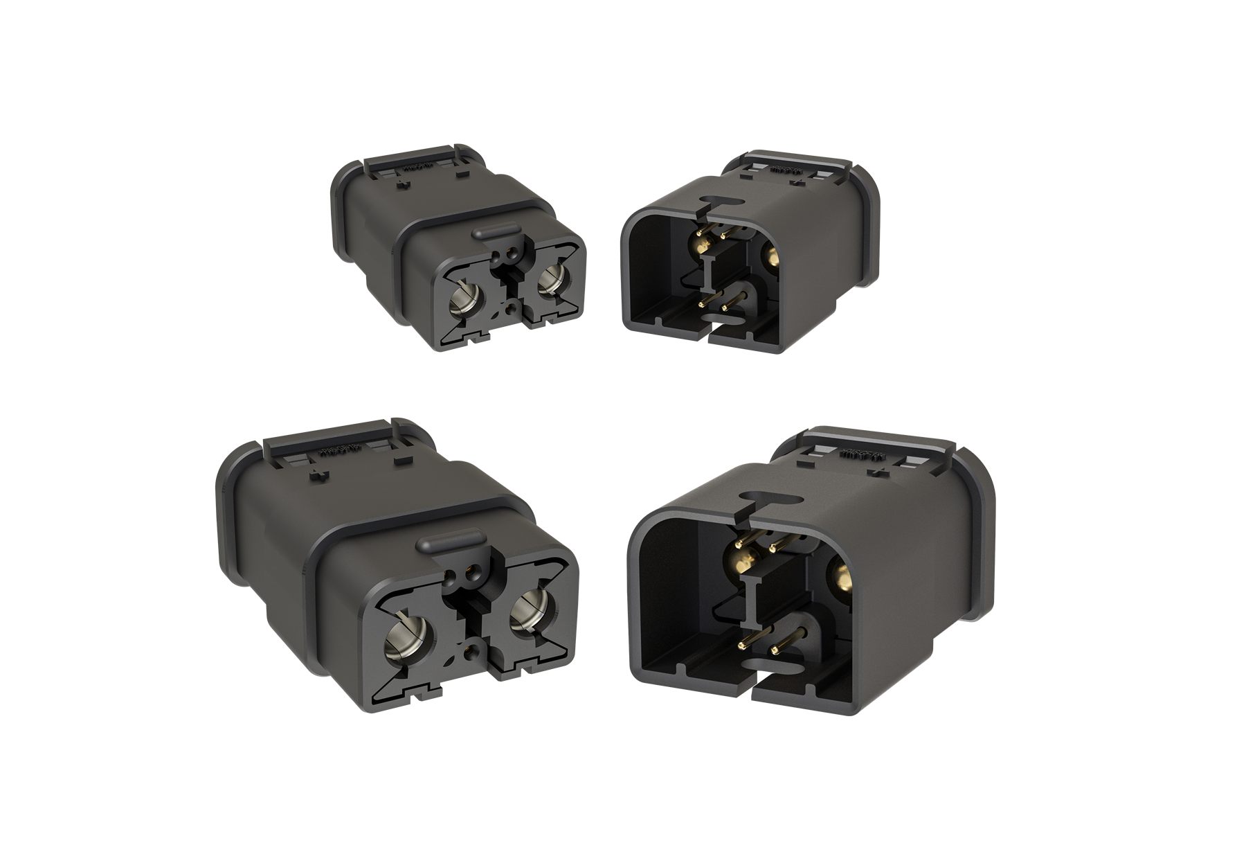 Harting Han MPC30 and MPC60 connectors, official product renders showing plug and socket sides