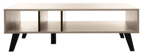 A white desk with a shelf and two black legs