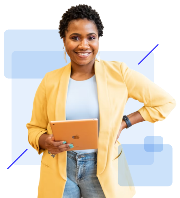 woman standing with a tablet in hand