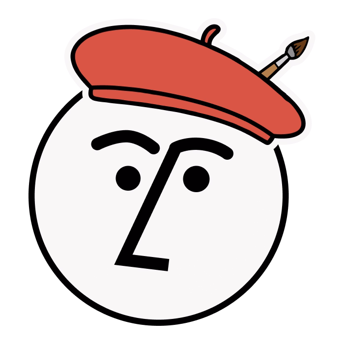 Agent OS character, a circular character face wearing a red beret with paintbrush