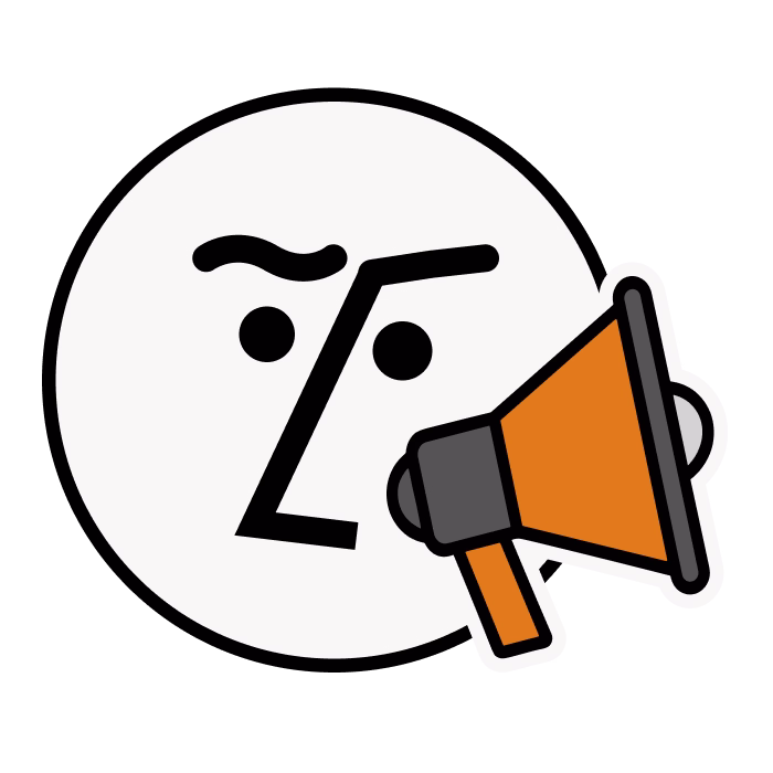 Agent OS character, a circular character face next to an orange megaphone