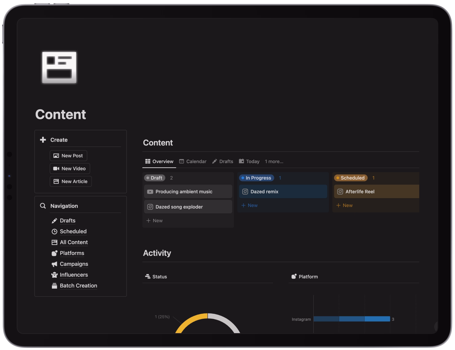 The Content Creation template by ThorneLabs in an iPad mock