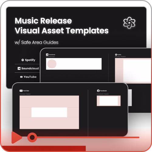 Music release visual asset templates for Spotify, YouTube, and SoundCloud with safe area guides designed by ThorneLabs.