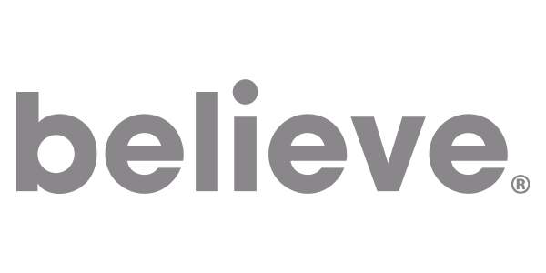 The Believe Music logo in grey, representing global digital music distribution and partnerships through ThorneLabs.