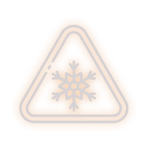 Orange triangular warning sign with a white snowflake symbol inside.