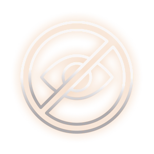 Orange circular icon with a silver eye symbol crossed out by a diagonal line, indicating hidden or no visibility.