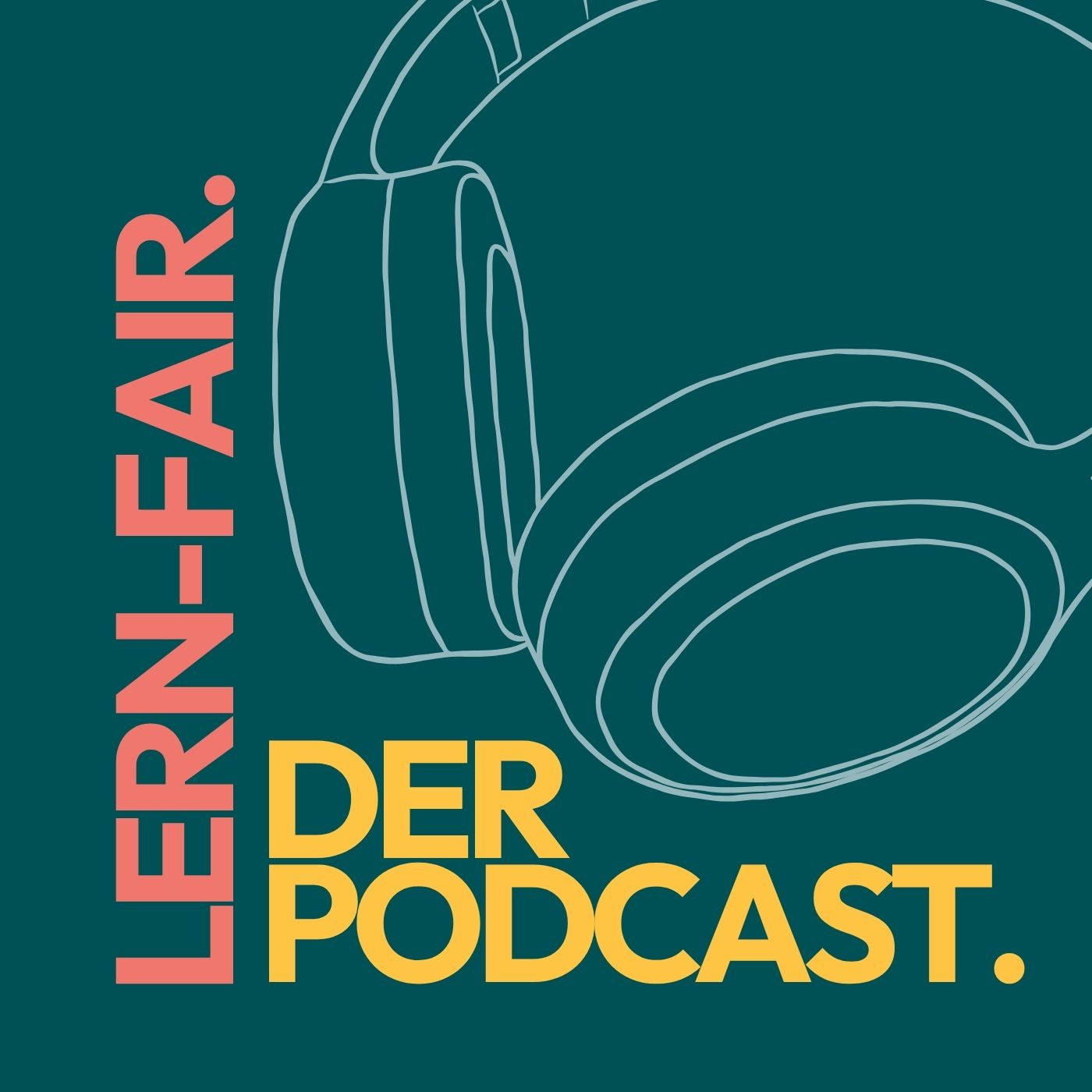 Au petrolfarbenem Hintergrund ein rosa und gelber Schriftzug und die Zeichnung eines Kopfhörers.