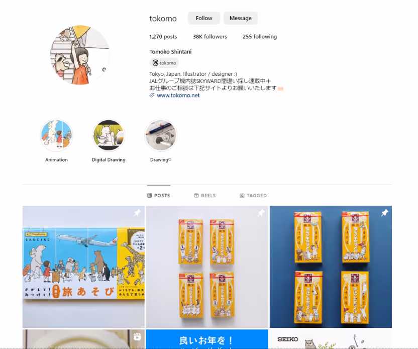 Japanese artists Tomoko Shintani Instagram top page