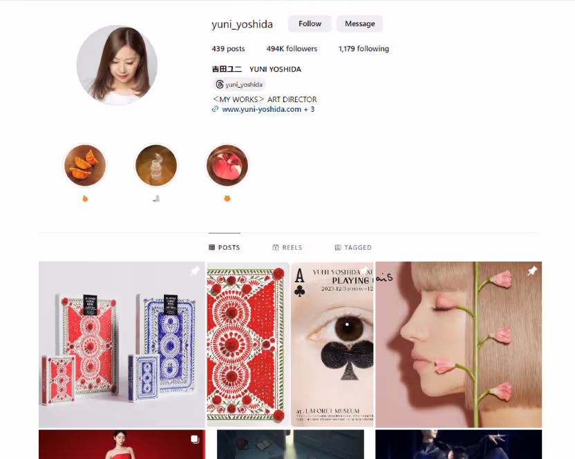 Japanese artists Yuni Yoshida Instagram top page