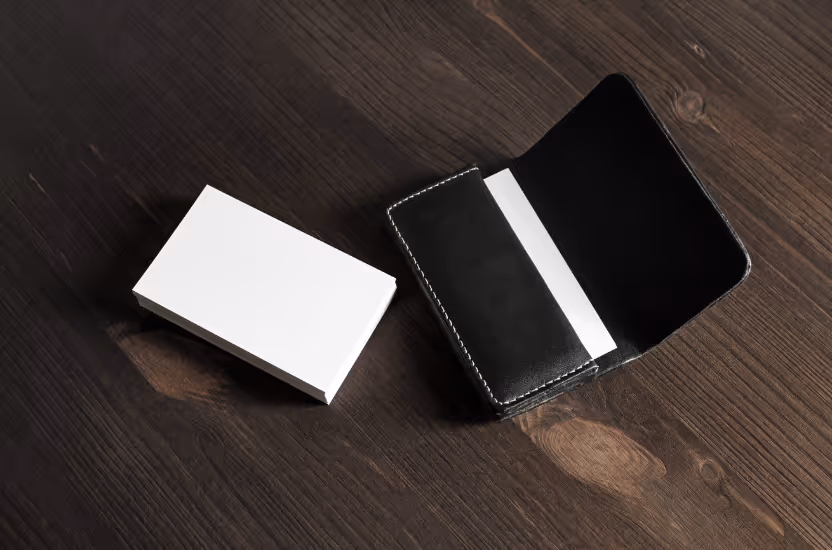 Black business card holder and cards