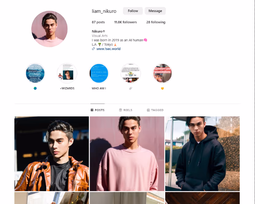 Japanese Virtual Influencer Nikuro's Instagram page