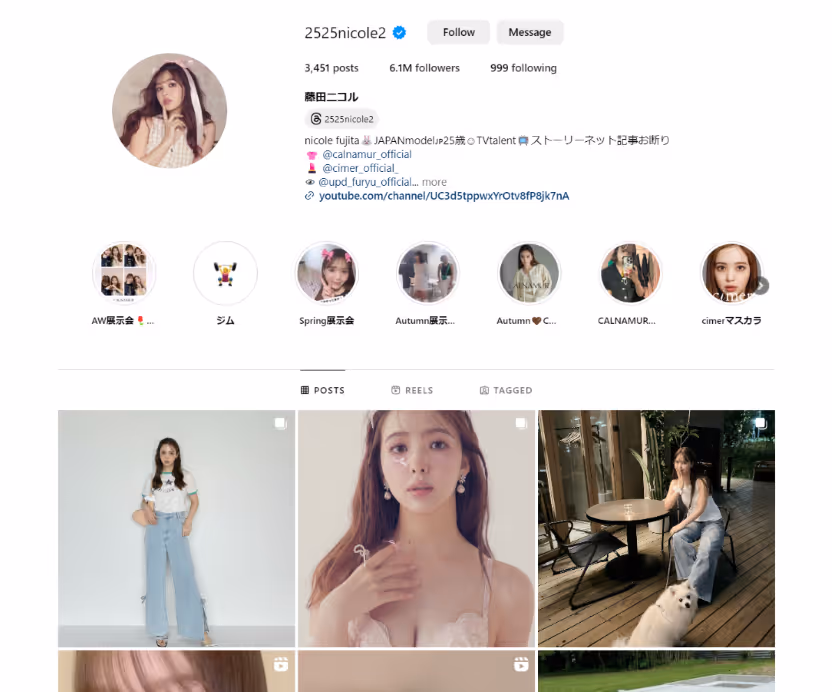 Japanese Influencer Model Nicole Fujita's Instagram page