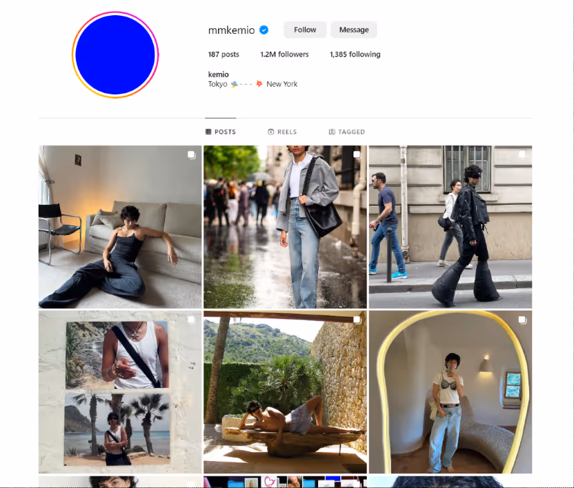 Japanese Influencer Model Kemio's Instagram page