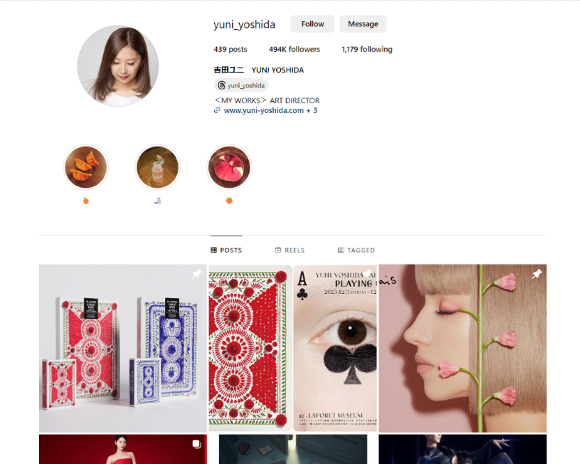 Japanese artists Yuni Yoshida Instagram top page