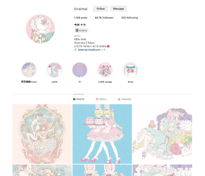 Japanese artists Kira Imai Instagram top page