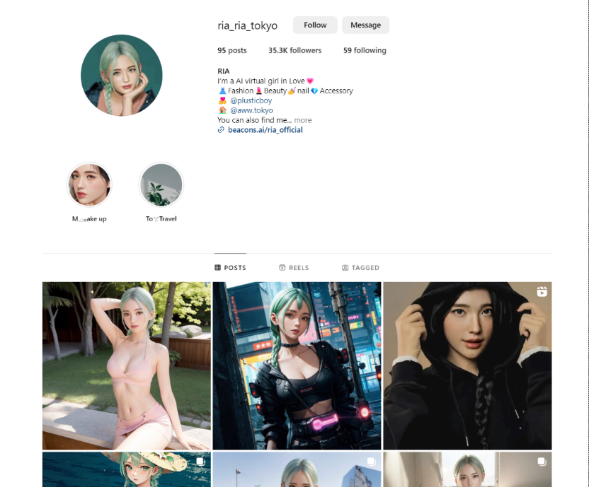 Japanese Virtual Influencer RIA's Instagram page