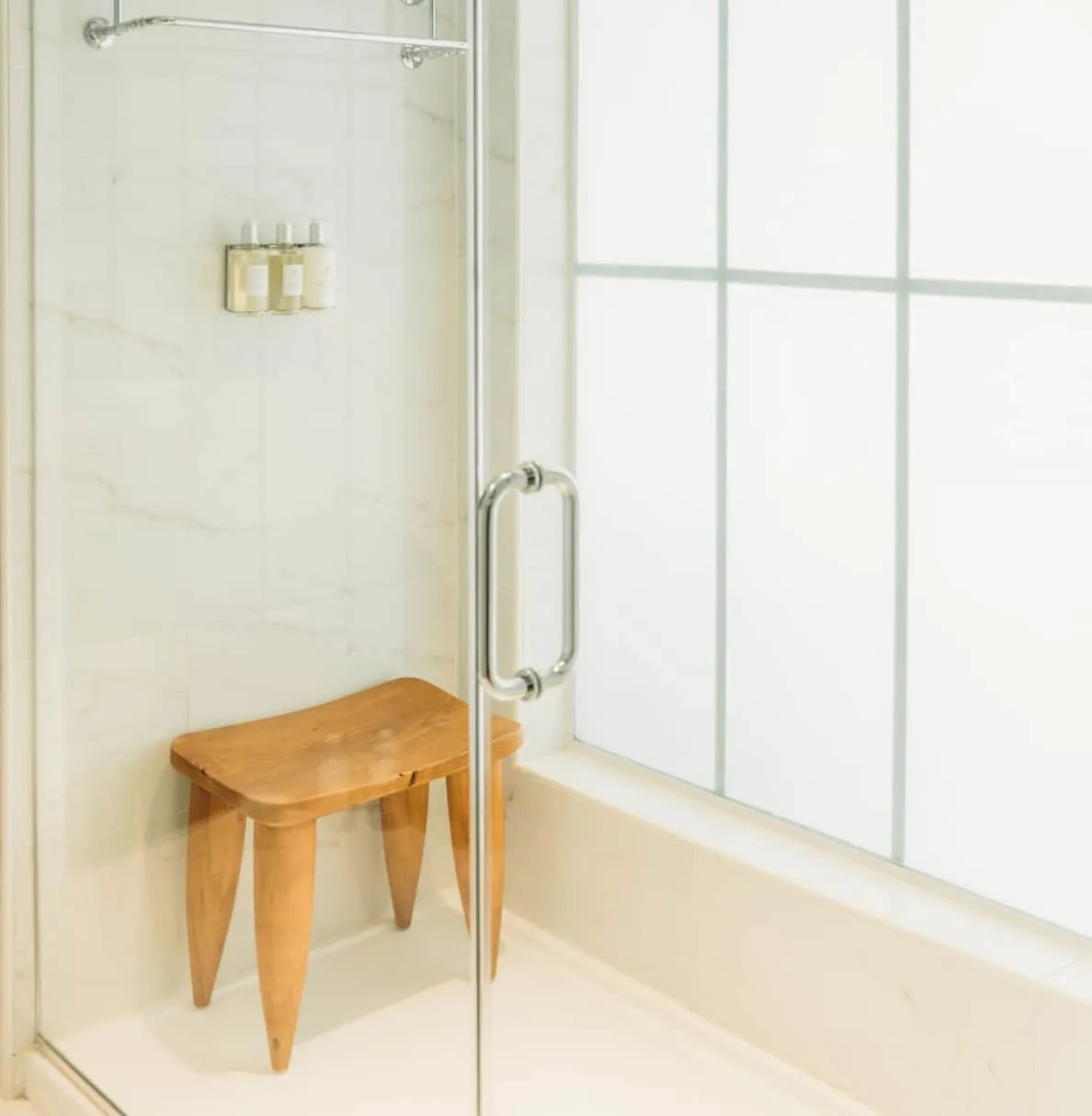 Bathroom interior with large windows
