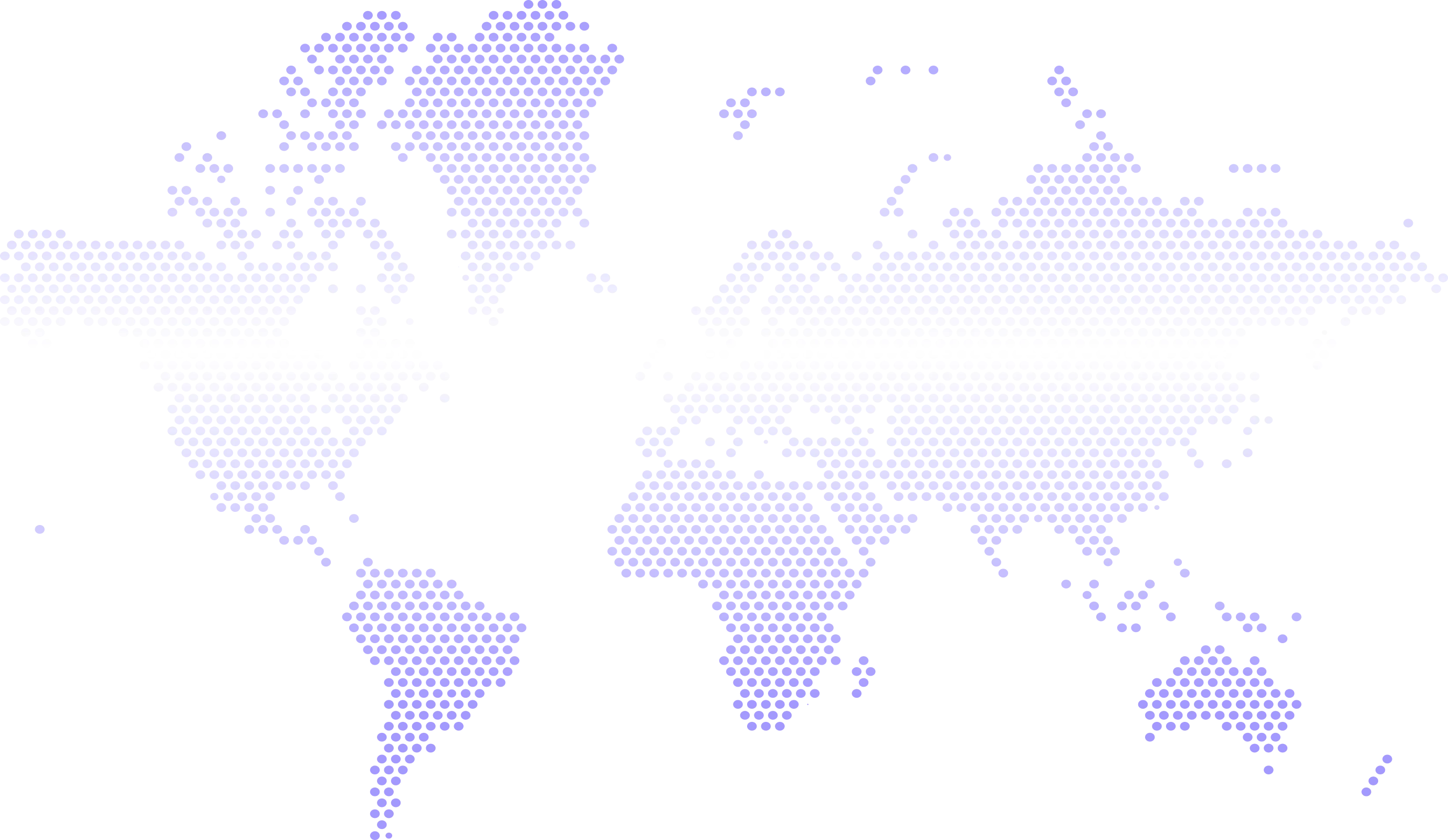 World map composed of evenly spaced hexagonal dots with a gradient color from light purple to white.