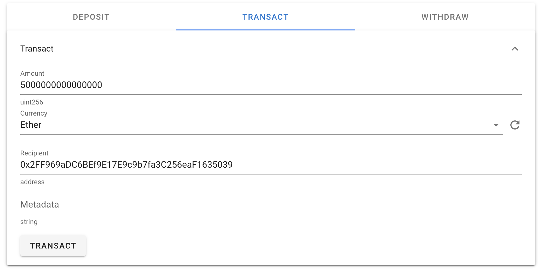 Send an Ether transaction on the OmiseGO network