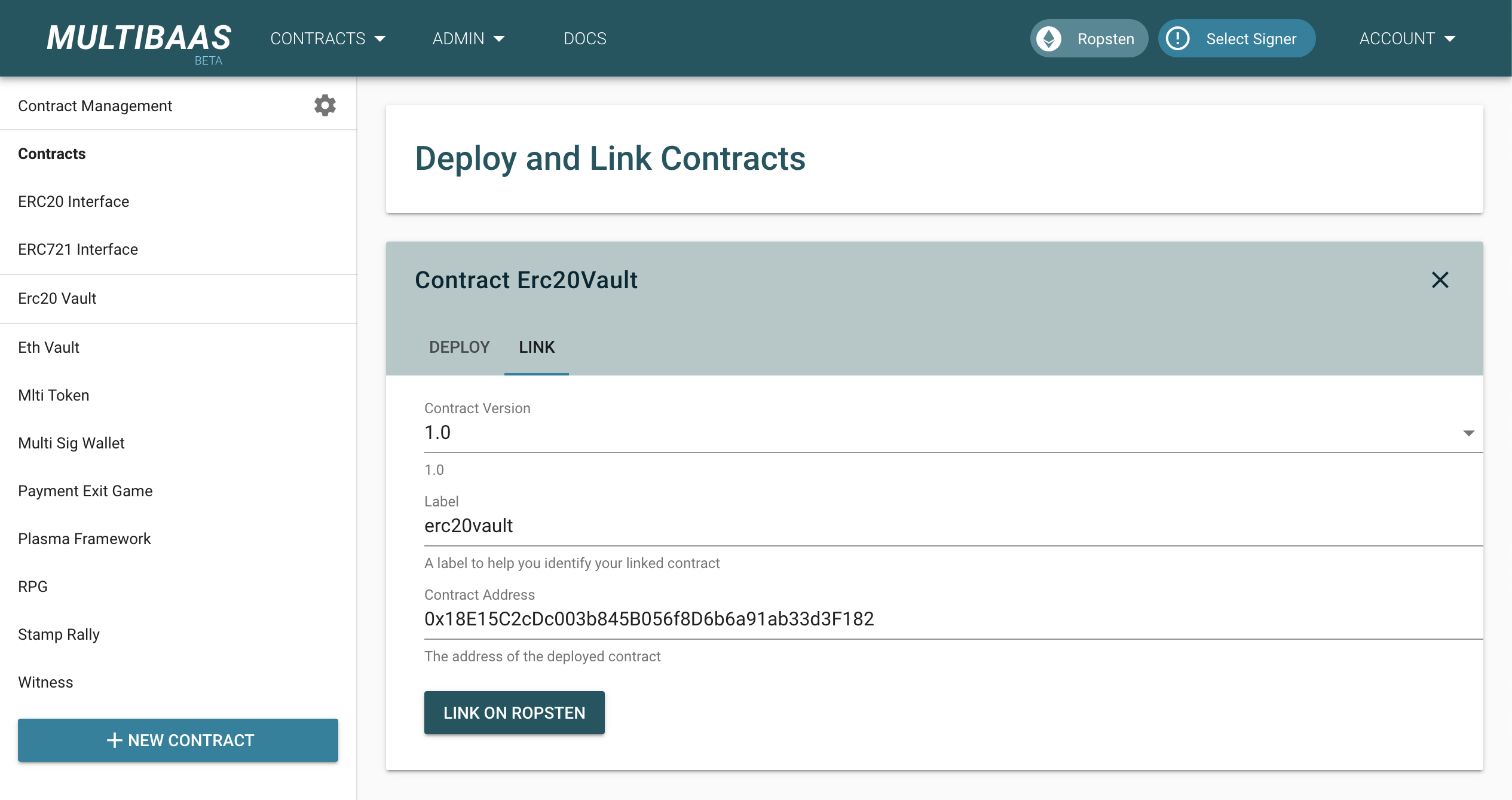 Linking the Erc20Vault contract to its Ropsten address