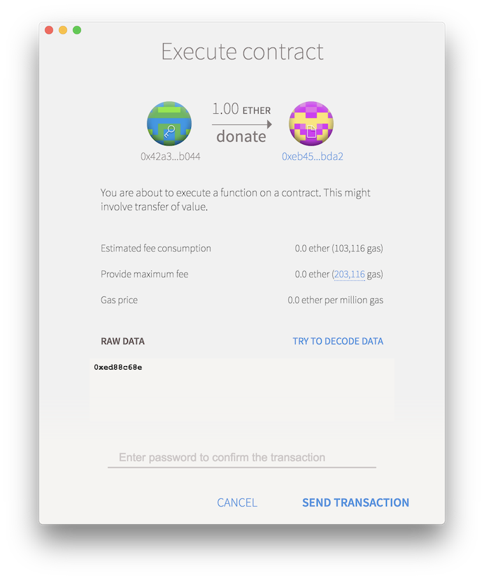 Confirm donation in Mist